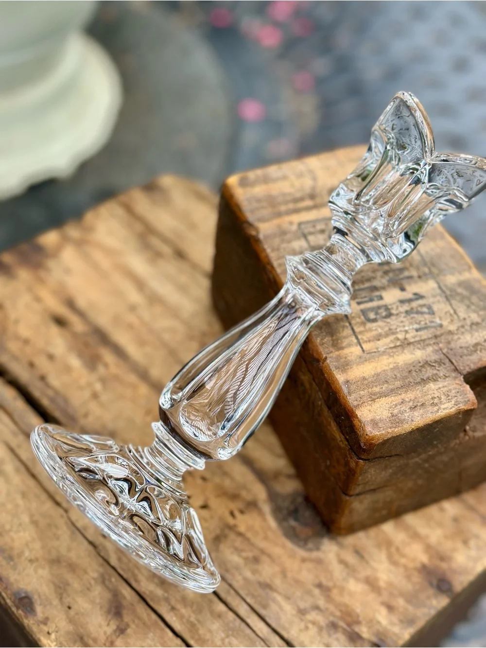 Vintage European Lead Crystal Tulip Candlestick Elegant Floral Design